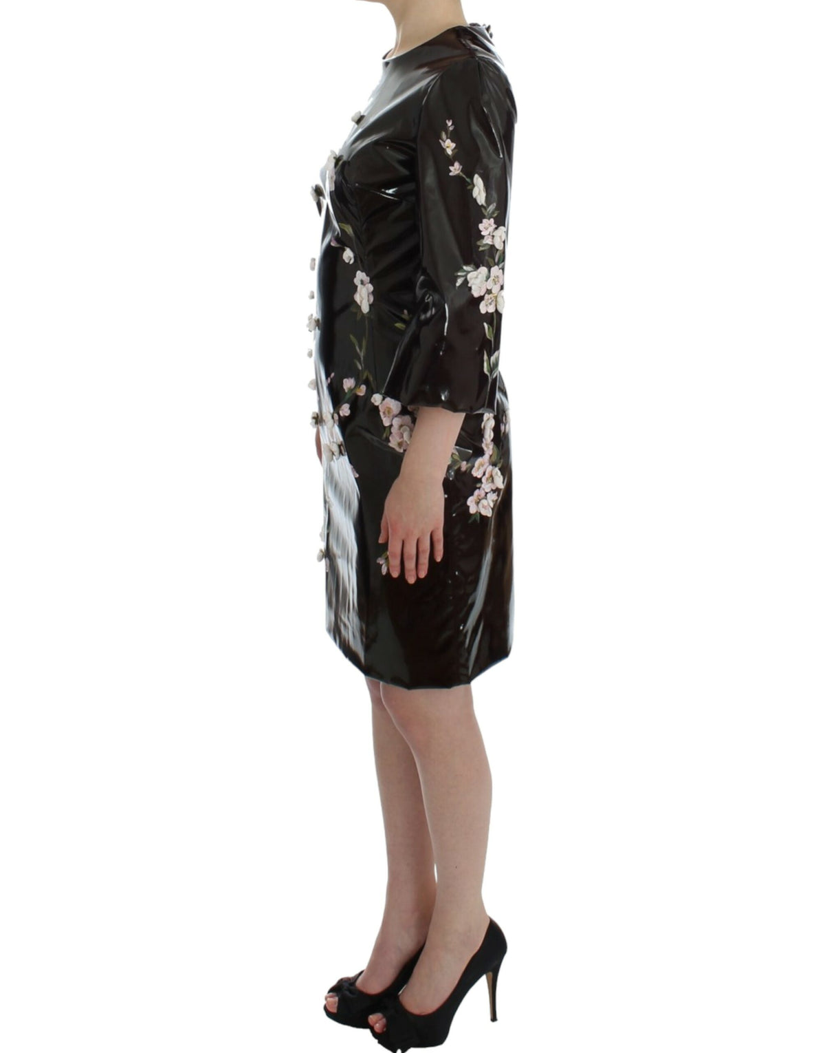 Robe fourreau noire à manches 3/4 et motifs floraux de Dolce &amp; Gabbana