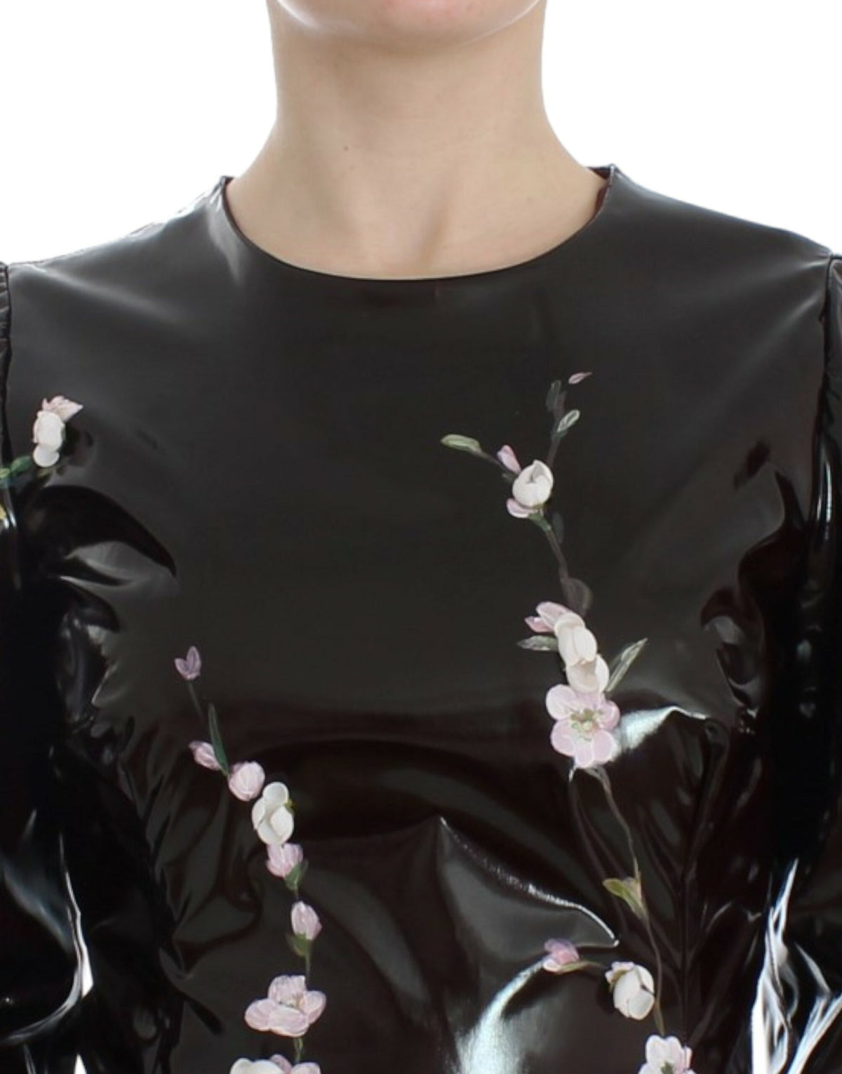 Robe fourreau noire à manches 3/4 et motifs floraux de Dolce &amp; Gabbana