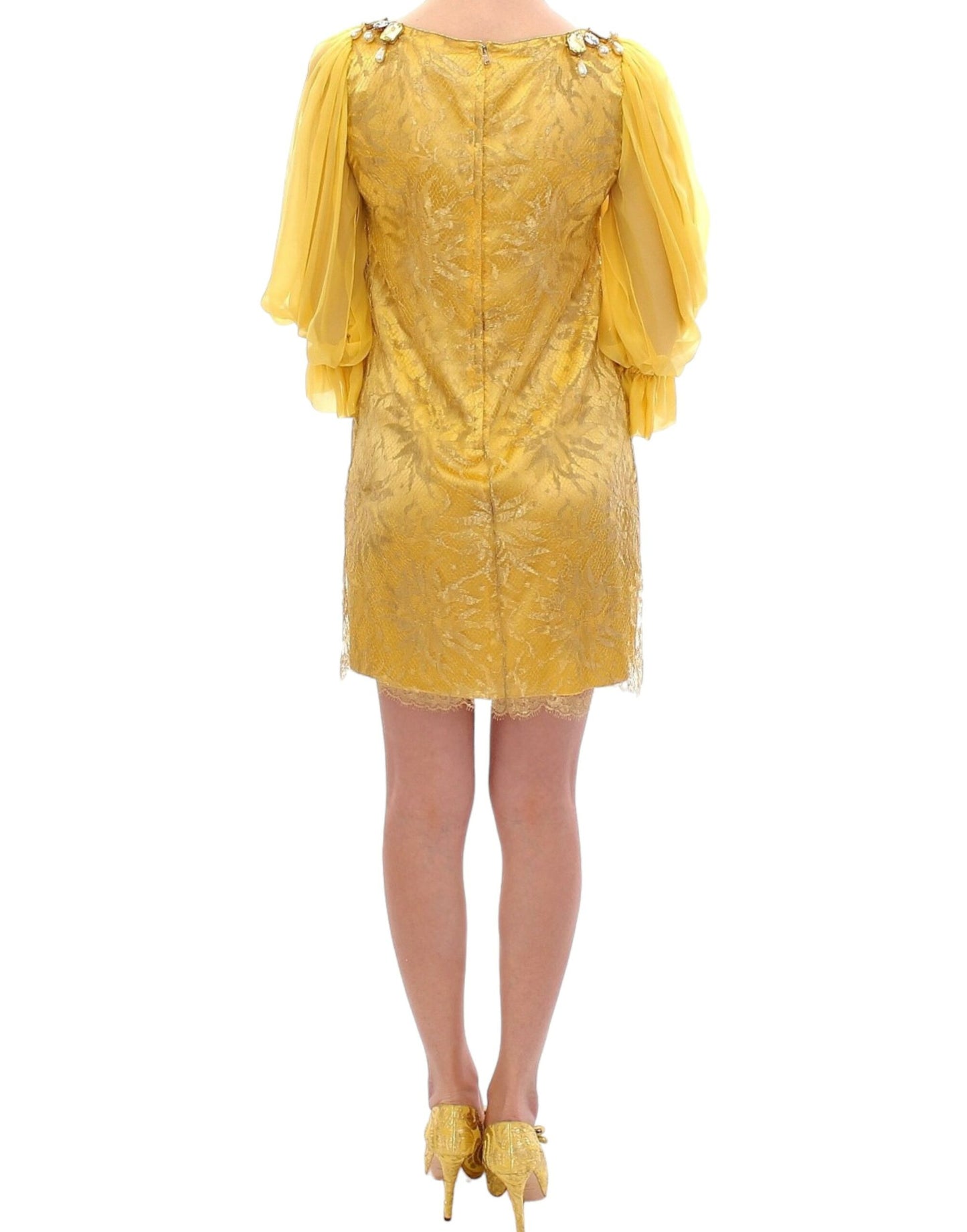 Mini-robe en dentelle jaune et strass de Dolce & Gabbana