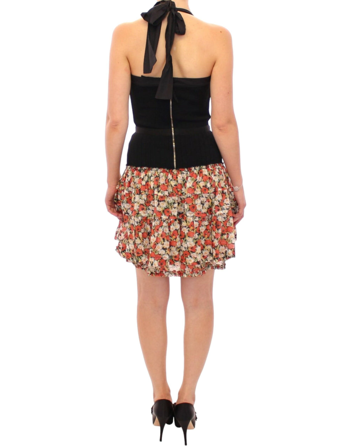 Robe trapèze à col montant et motifs floraux multicolores de Dolce &amp; Gabbana