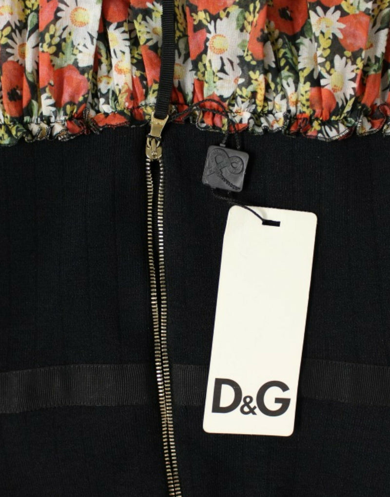 Robe trapèze à col montant et motifs floraux multicolores de Dolce &amp; Gabbana