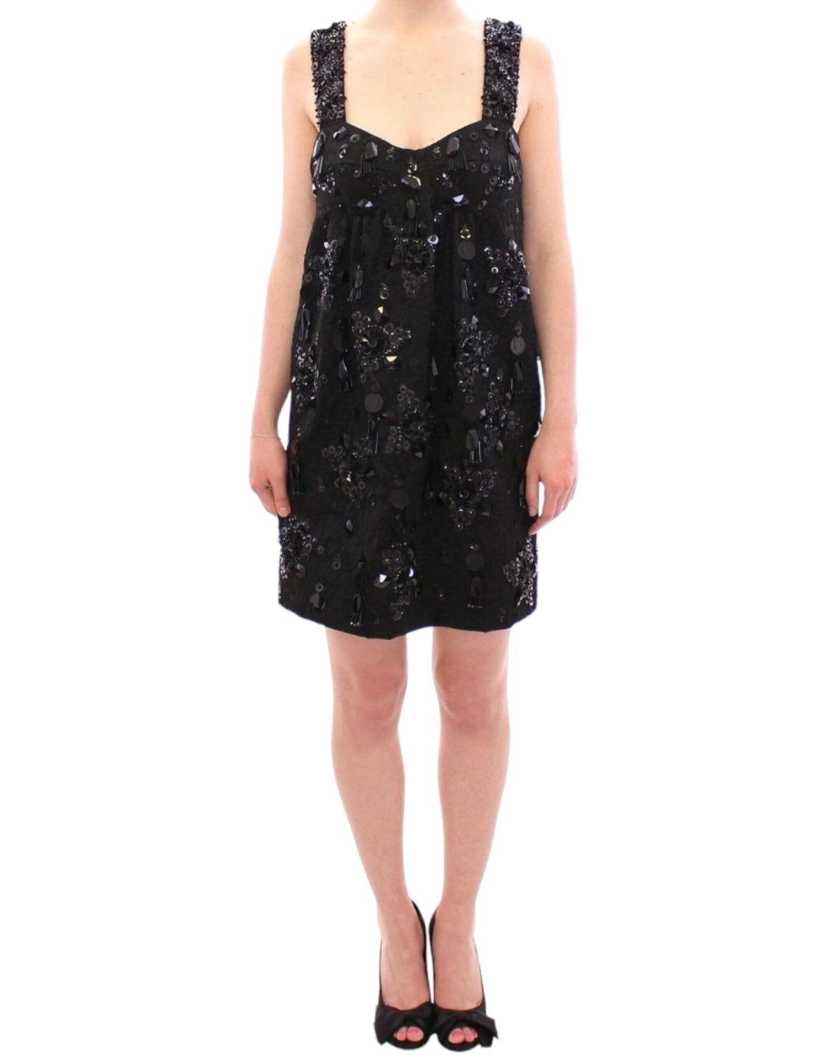 Robe noire Dolce &amp; Gabbana ornée de cristaux et de motifs floraux