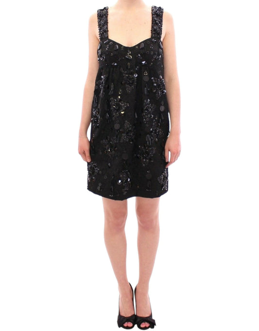 Robe noire Dolce & Gabbana ornée de cristaux et de motifs floraux