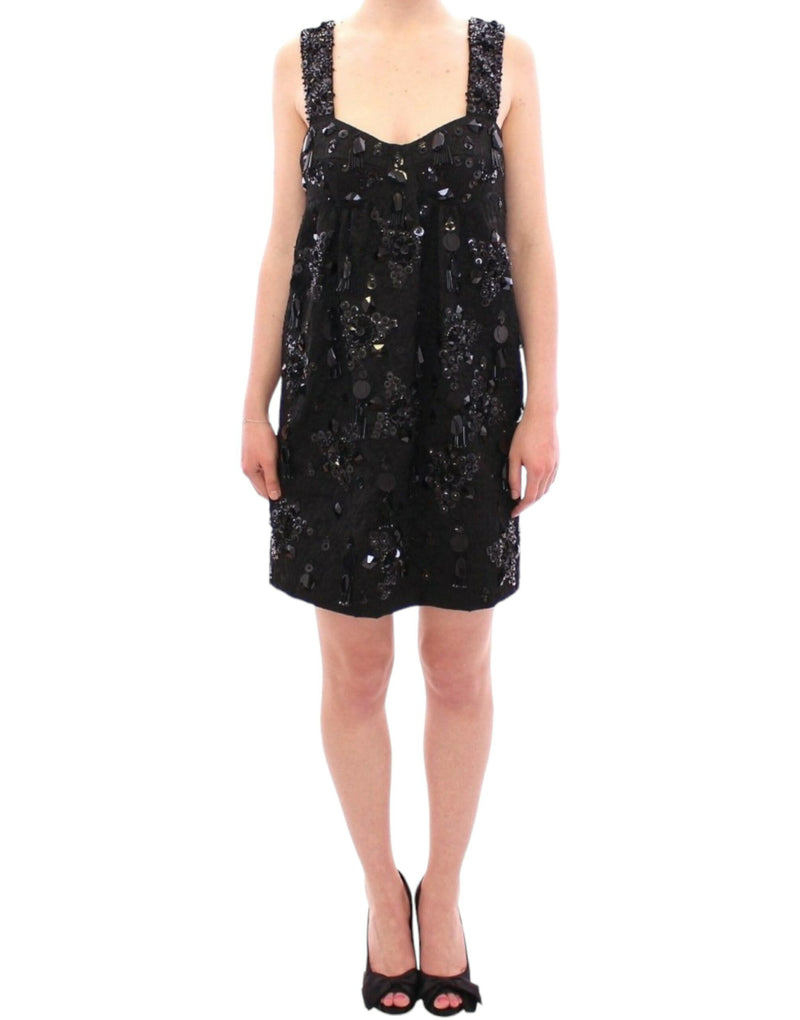 Robe noire Dolce &amp; Gabbana ornée de cristaux et de motifs floraux