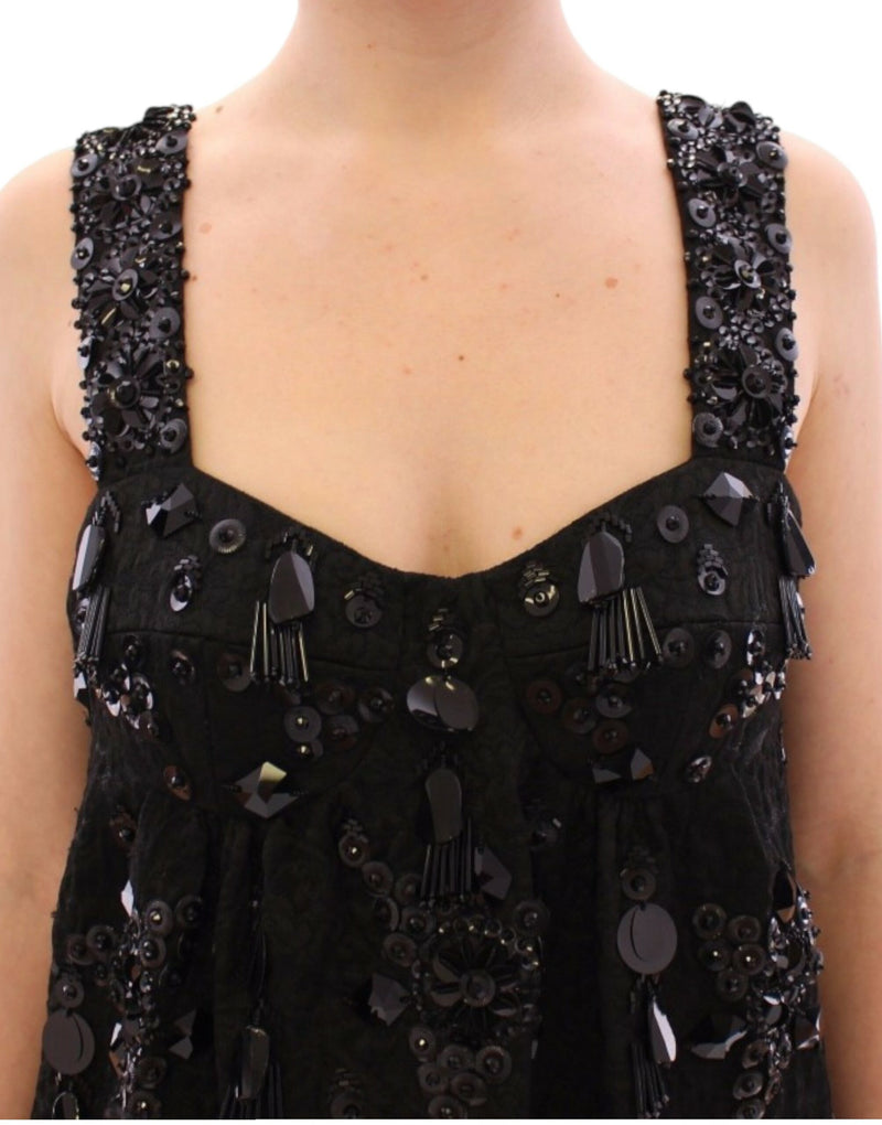 Robe noire Dolce &amp; Gabbana ornée de cristaux et de motifs floraux