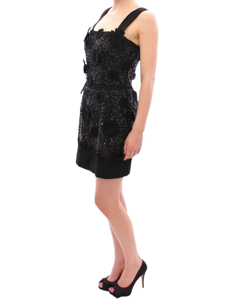 Robe noire Dolce &amp; Gabbana ornée de cristaux et de motifs floraux