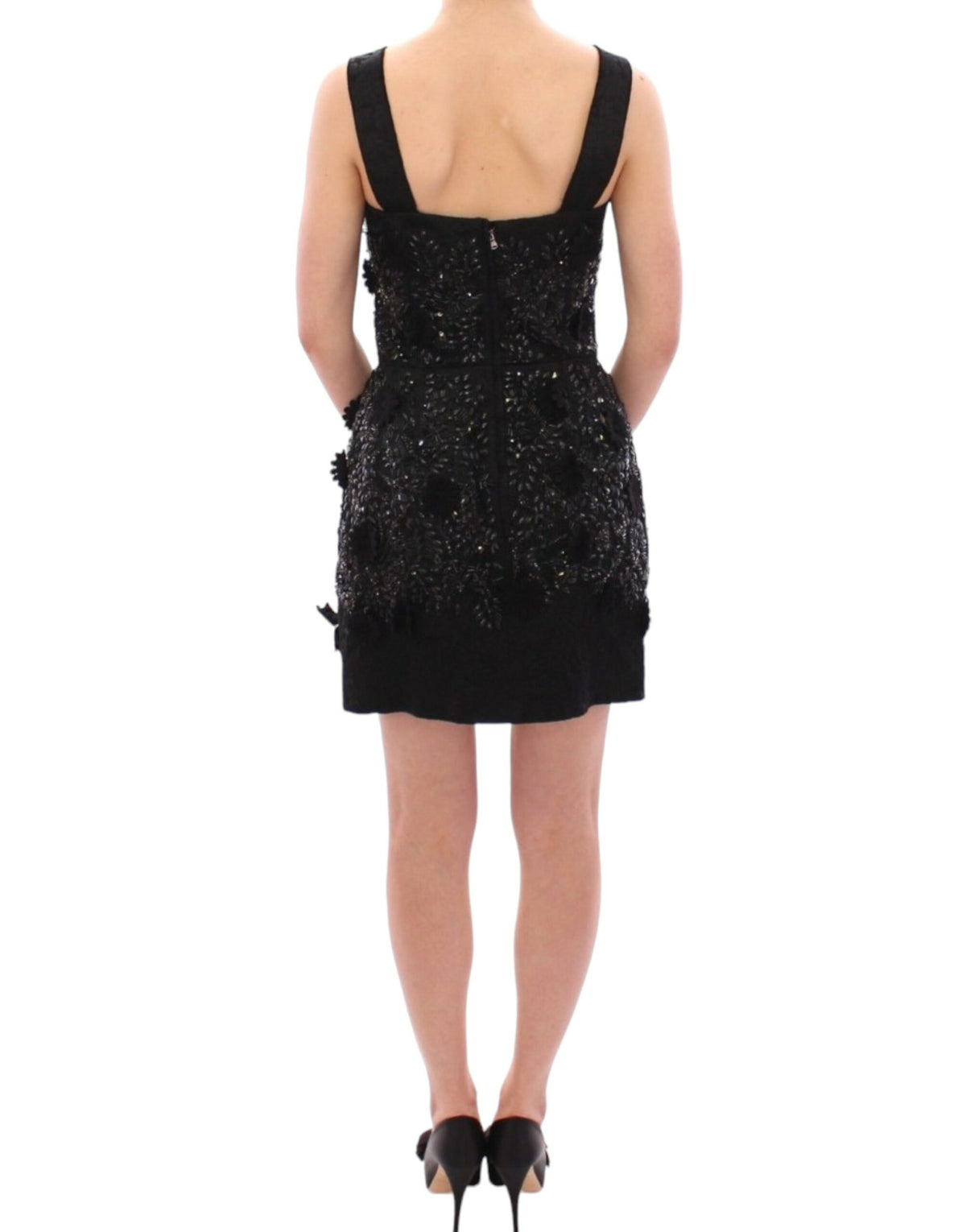 Robe noire Dolce &amp; Gabbana ornée de cristaux et de motifs floraux
