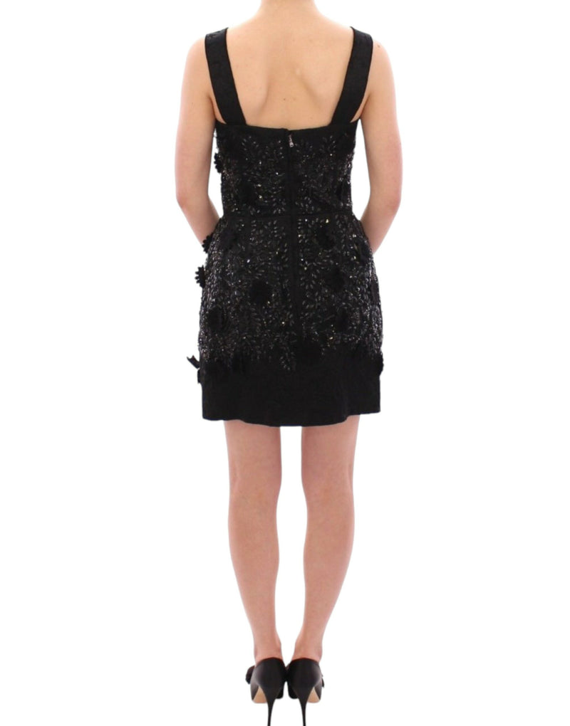Robe noire Dolce &amp; Gabbana ornée de cristaux et de motifs floraux