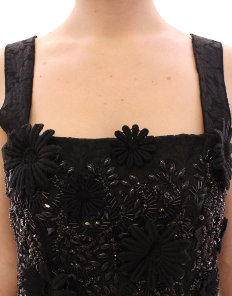 Robe noire Dolce &amp; Gabbana ornée de cristaux et de motifs floraux