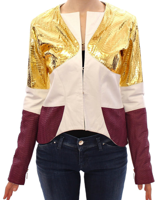 Veste en cuir violet, or et blanc de Vladimiro Gioia