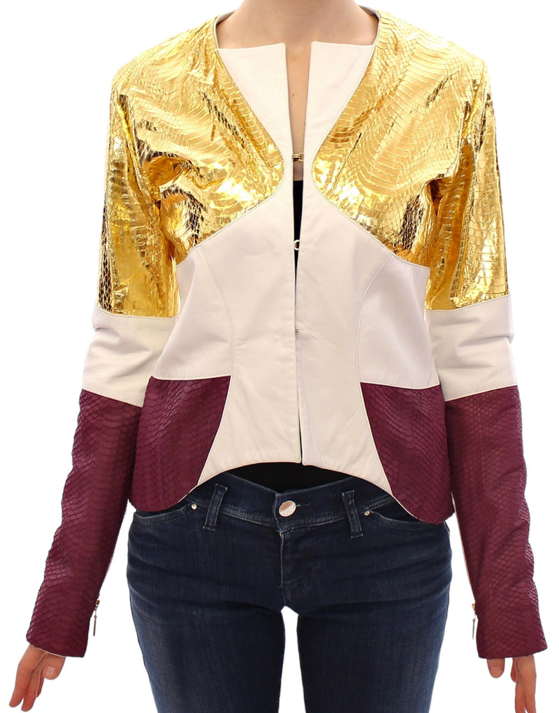 Veste en cuir violet, or et blanc de Vladimiro Gioia