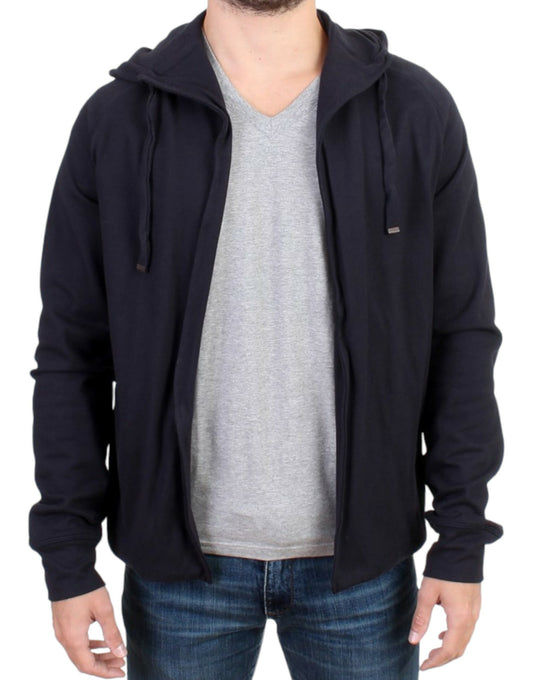 Costume National Pull en coton bleu à capuche