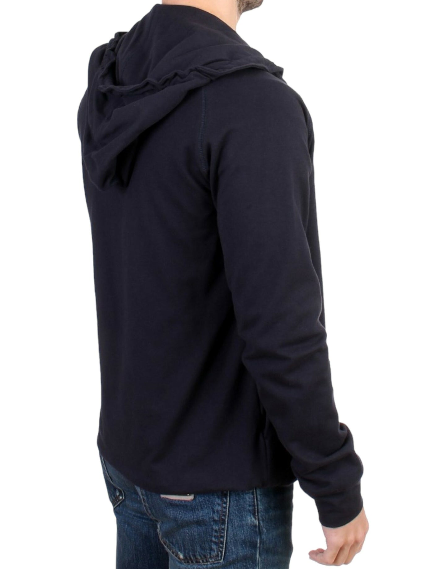 Costume National Pull en coton bleu à capuche