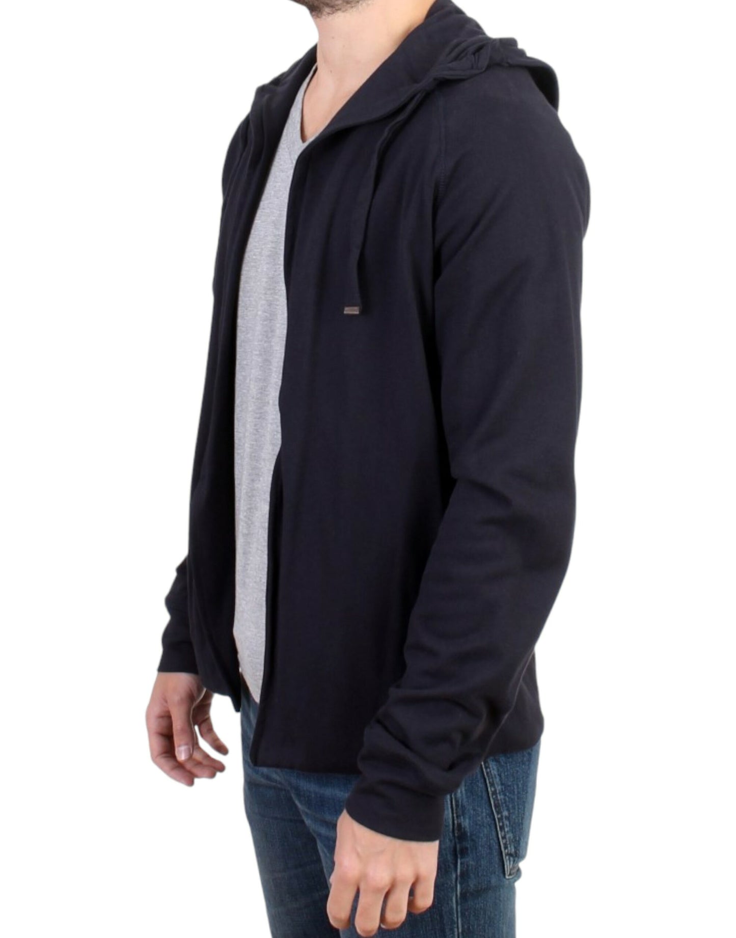 Costume National Pull en coton bleu à capuche