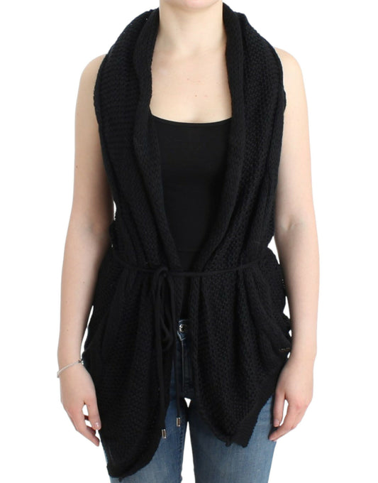 Zwarte, mouwloze, gebreide cardigan van Costume National.