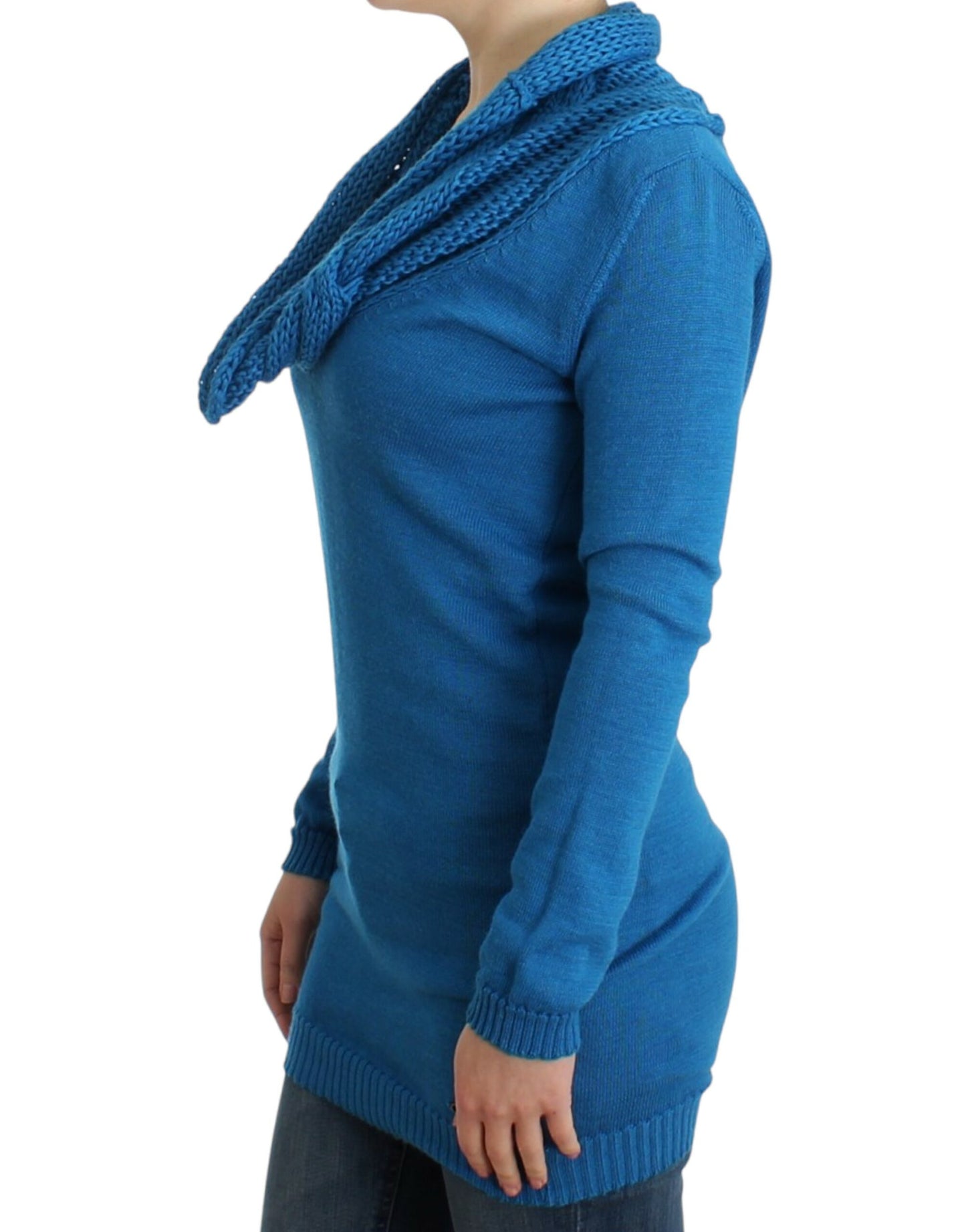 Costume National blauwe gebreide trui met ronde hals.
