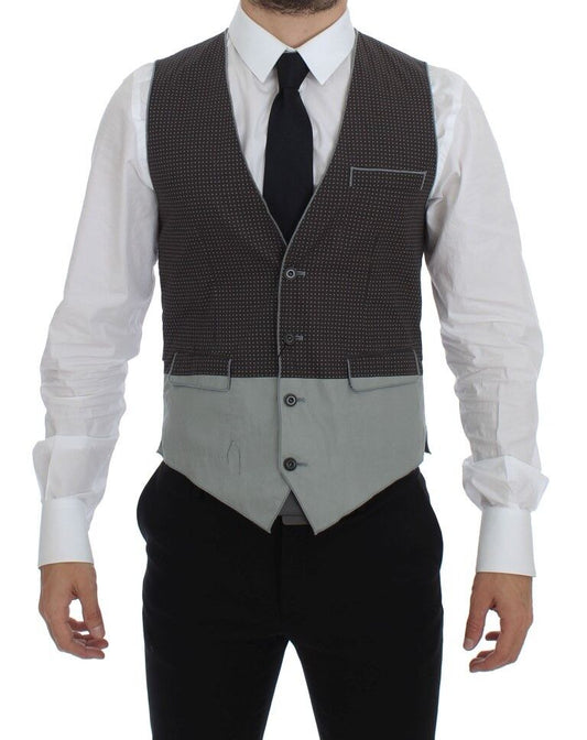 Dolce & Gabbana grijze jurk met polkadotmotief, vest, gilet, bolero