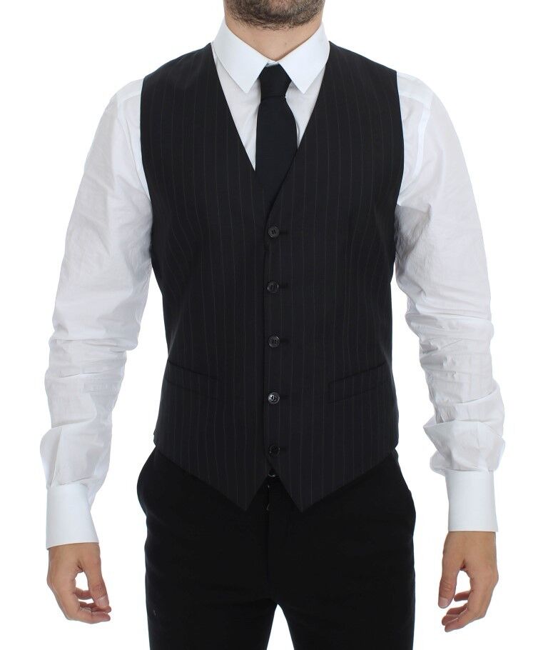 Gilet/veste en soie et laine rayée noire Dolce & Gabbana