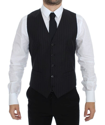Gilet/veste en soie et laine rayée noire Dolce & Gabbana