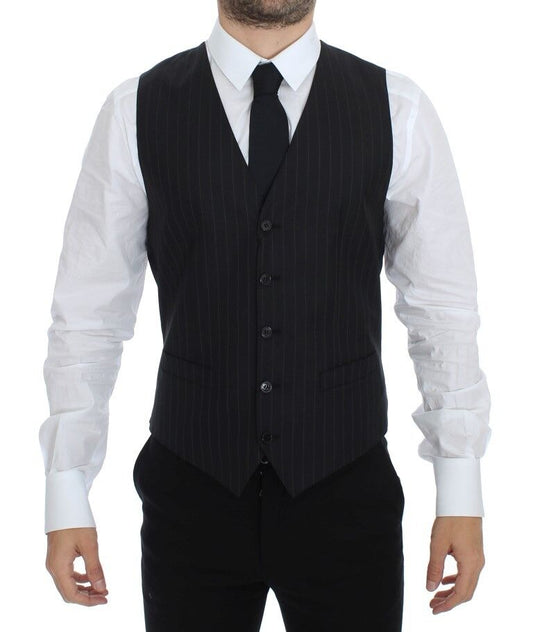 Dolce & Gabbana Zwarte gestreepte wollen zijden vest/gilet