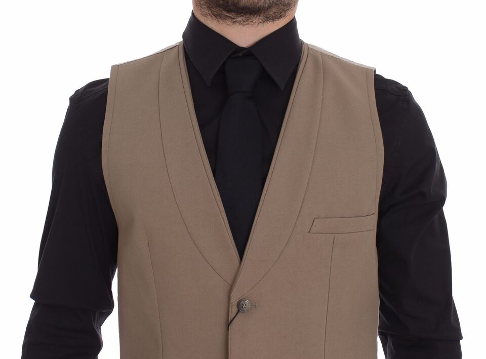 Gilet-robe beige en coton à coupe ajustée et à fermeture boutonnée de Dolce & Gabbana