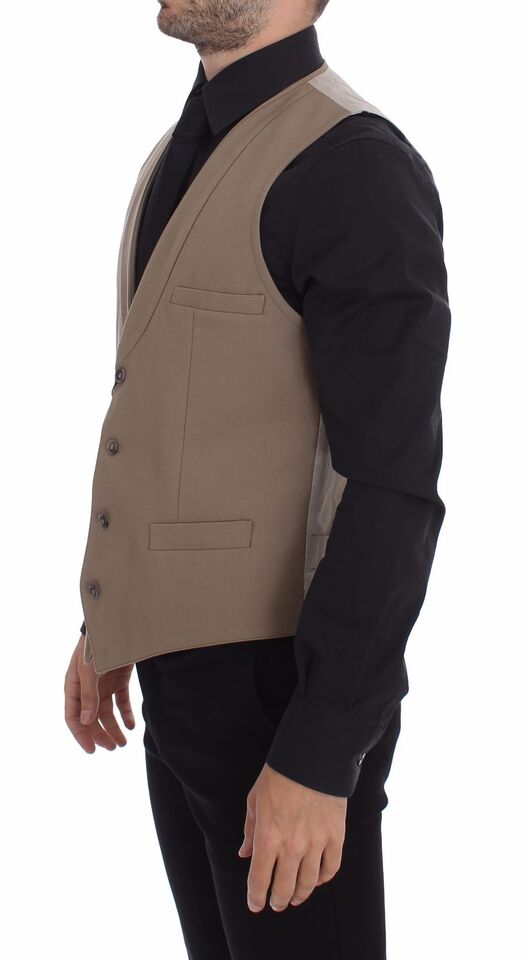 Gilet-robe beige en coton à coupe ajustée et à fermeture boutonnée de Dolce &amp; Gabbana