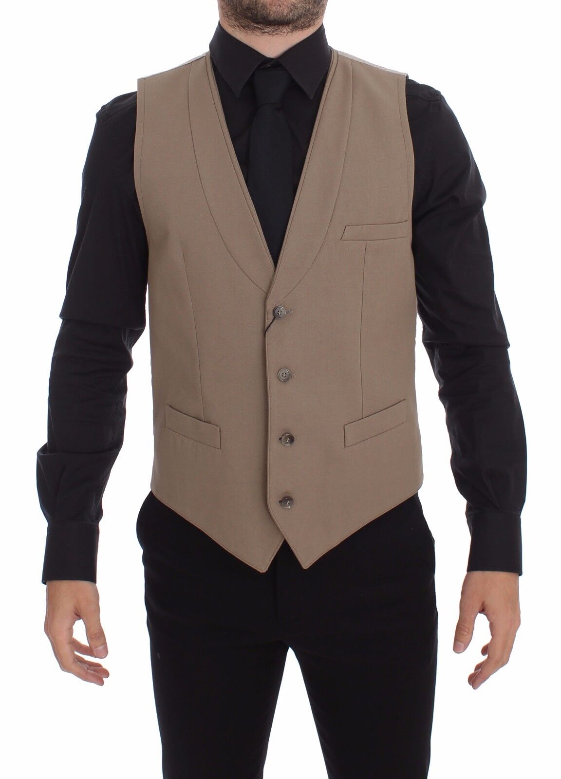 Gilet-robe beige en coton à coupe ajustée et à fermeture boutonnée de Dolce &amp; Gabbana