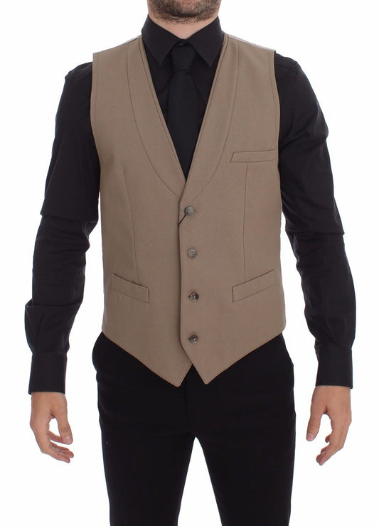 Gilet-robe beige en coton à coupe ajustée et à fermeture boutonnée de Dolce & Gabbana