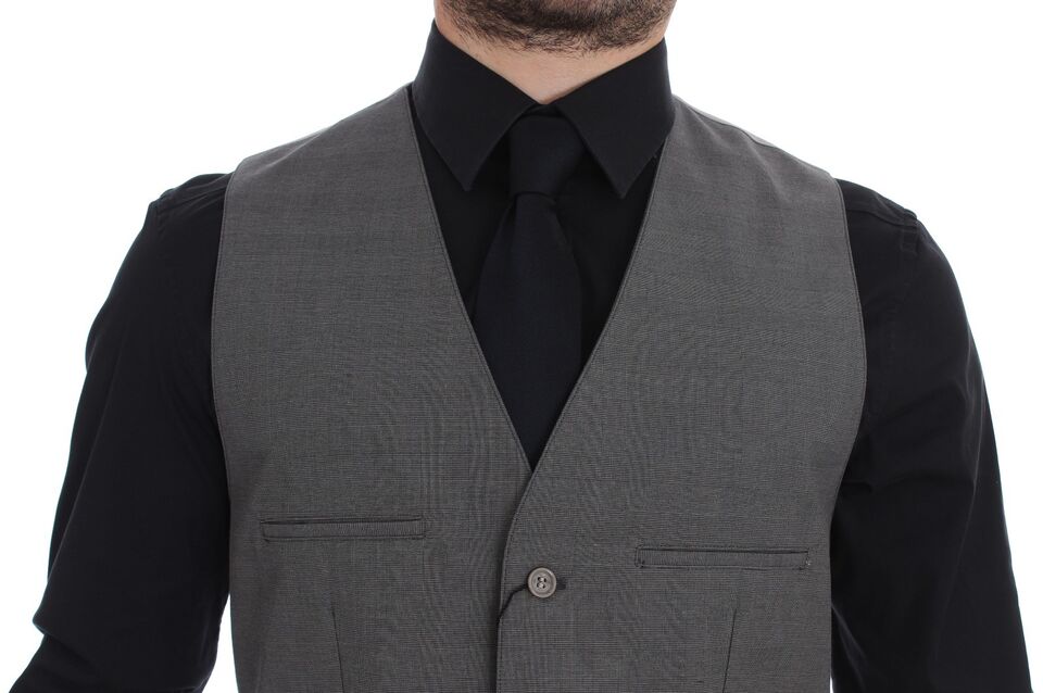 Gilet-veste en coton gris à manches courtes, coupe ajustée et fermeture boutonnée de Dolce &amp; Gabbana