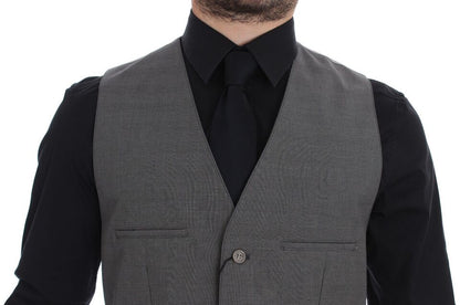 Gilet-veste en coton gris à manches courtes, coupe ajustée et fermeture boutonnée de Dolce & Gabbana
