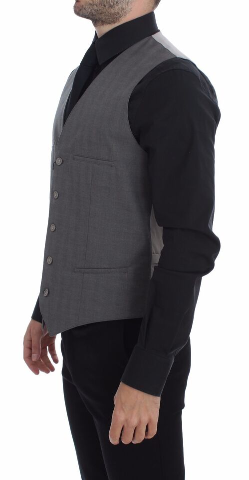 Gilet-veste en coton gris à manches courtes, coupe ajustée et fermeture boutonnée de Dolce & Gabbana