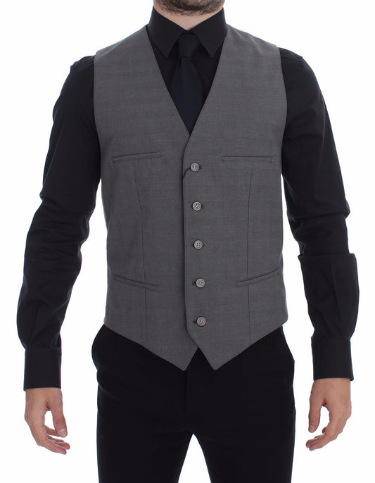Gilet-veste en coton gris à manches courtes, coupe ajustée et fermeture boutonnée de Dolce & Gabbana