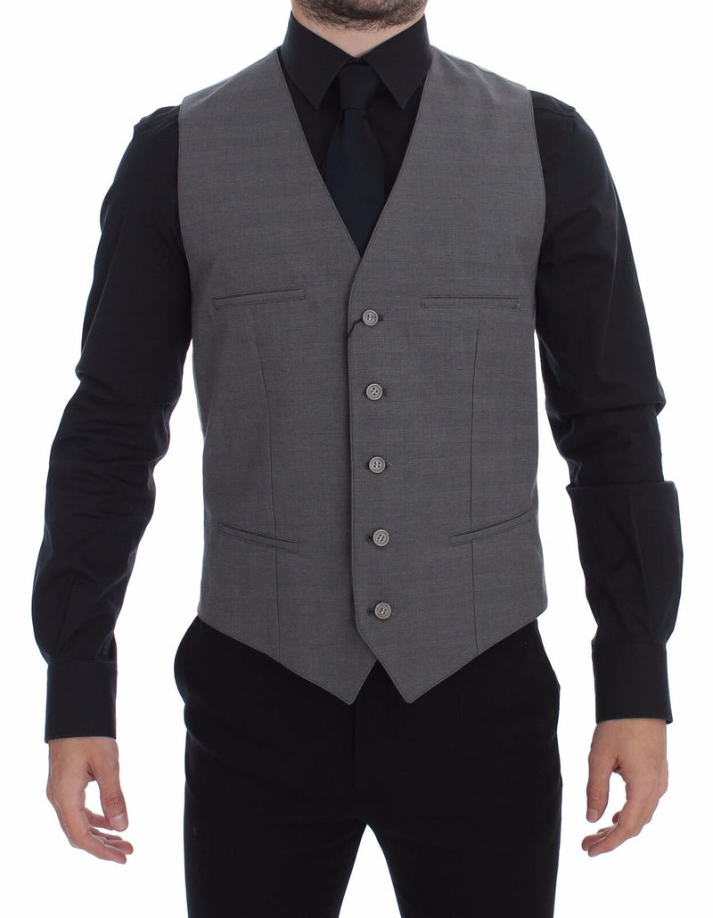 Gilet-veste en coton gris à manches courtes, coupe ajustée et fermeture boutonnée de Dolce &amp; Gabbana