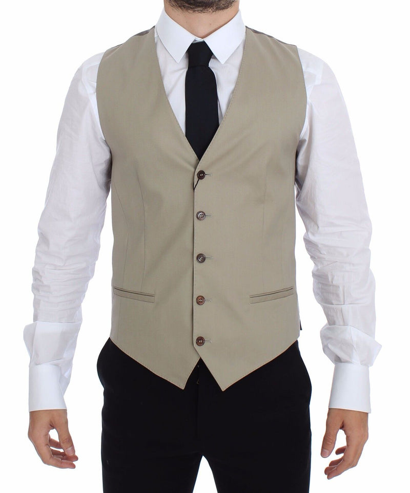 Dolce &amp; Gabbana Veste-blazer beige en coton, style gilet-robe.