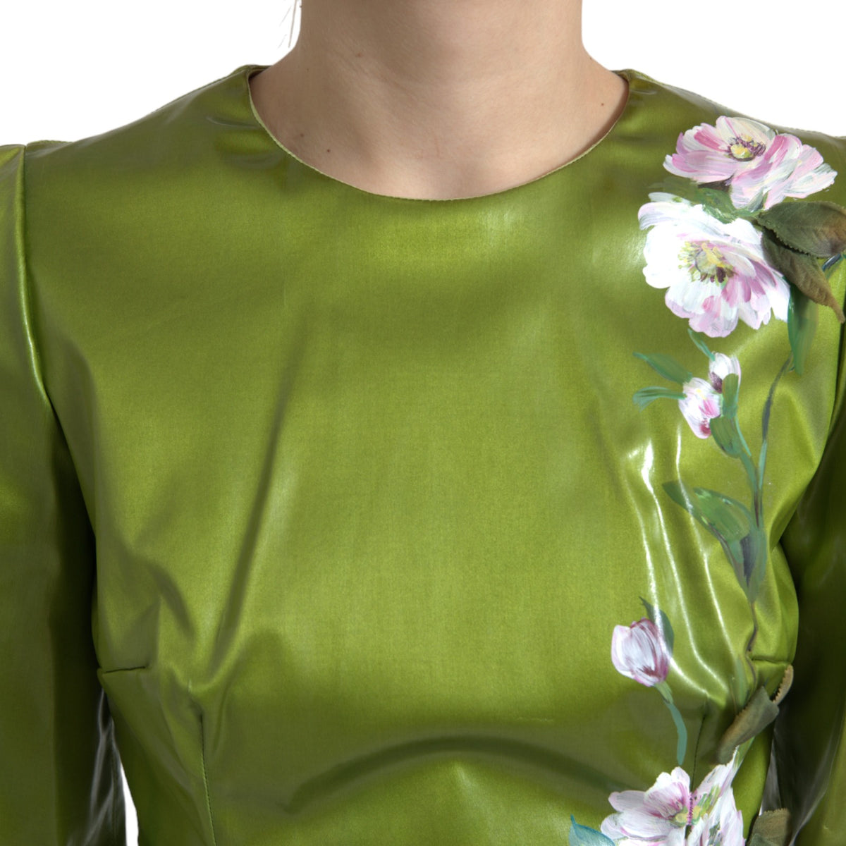 Robe midi portefeuille à motifs floraux et ornements verts de Dolce &amp; Gabbana