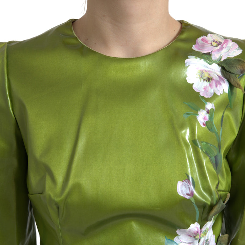 Robe midi portefeuille à motifs floraux et ornements verts de Dolce &amp; Gabbana
