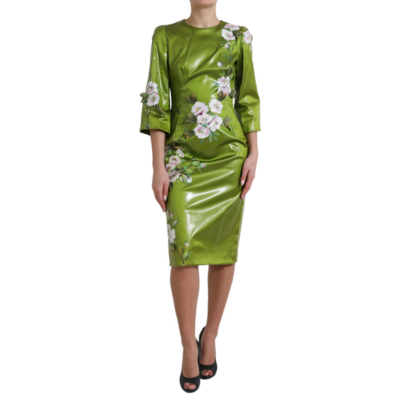 Robe midi portefeuille à motifs floraux et ornements verts de Dolce &amp; Gabbana