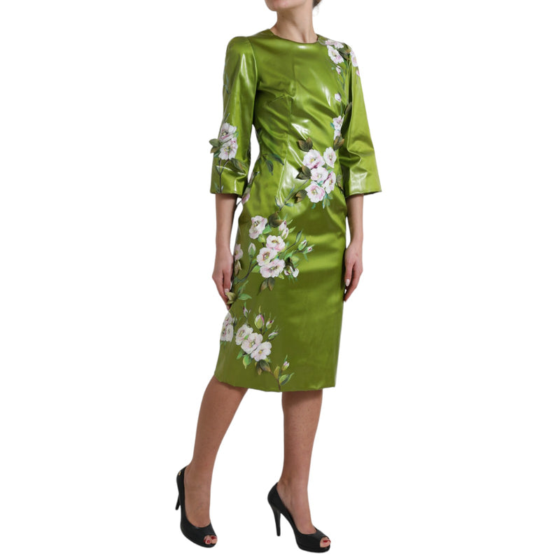Robe midi portefeuille à motifs floraux et ornements verts de Dolce &amp; Gabbana