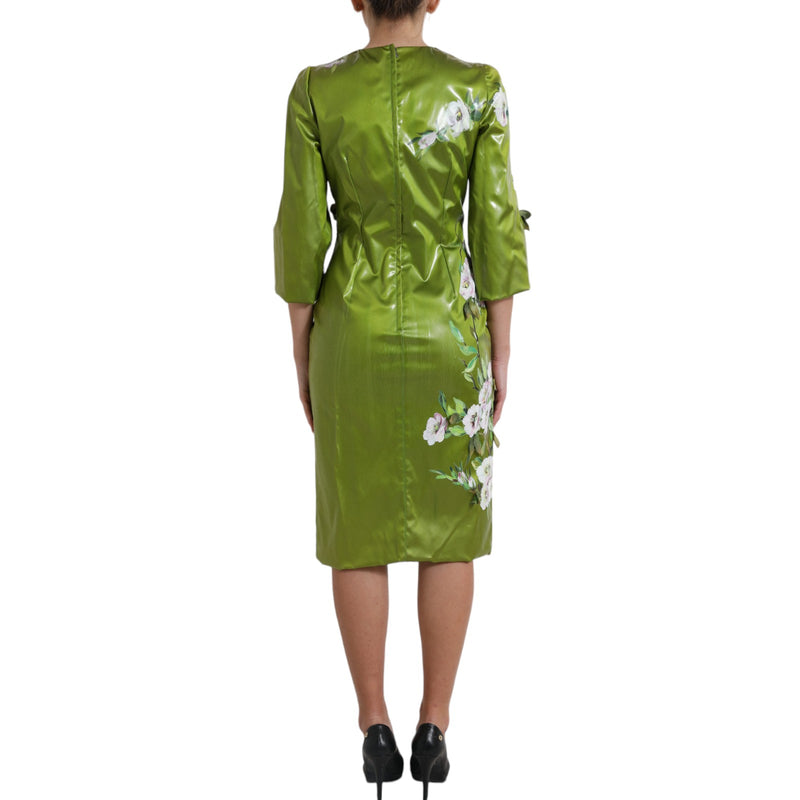 Robe midi portefeuille à motifs floraux et ornements verts de Dolce &amp; Gabbana