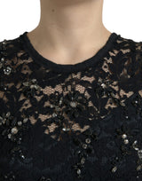 Robe fourreau en dentelle de cristal brodée de fleurs noires de Dolce &amp; Gabbana