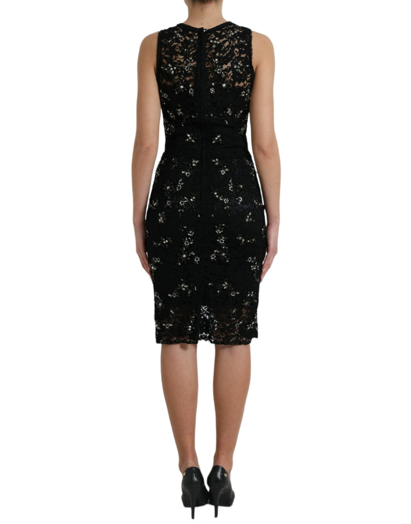 Robe fourreau en dentelle de cristal brodée de fleurs noires de Dolce &amp; Gabbana