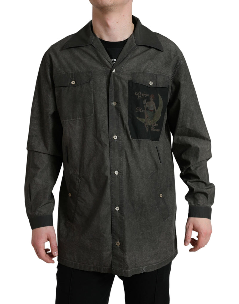 Chemise à manches longues en coton à col et boutons, gris foncé, Dolce &amp; Gabbana