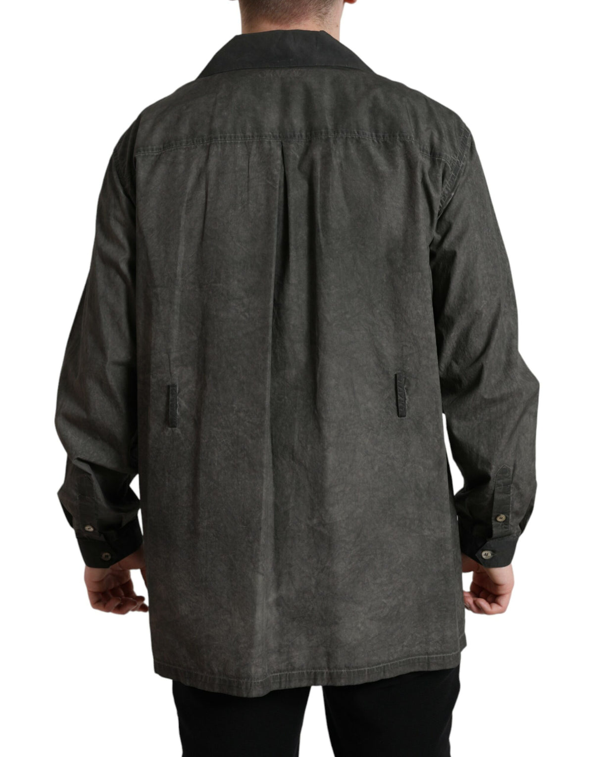Chemise à manches longues en coton à col et boutons, gris foncé, Dolce &amp; Gabbana