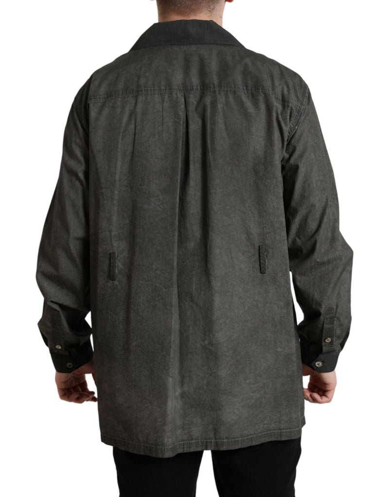Chemise à manches longues en coton à col et boutons, gris foncé, Dolce &amp; Gabbana