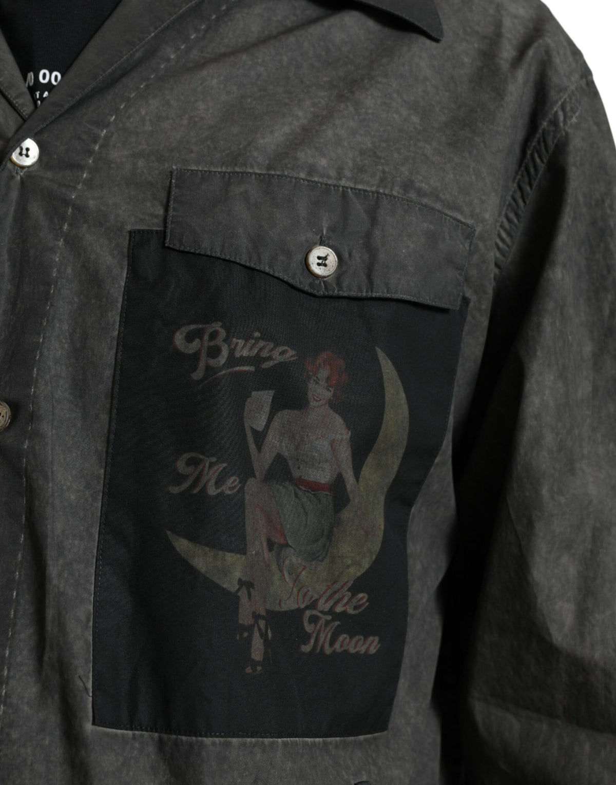 Chemise à manches longues en coton à col et boutons, gris foncé, Dolce &amp; Gabbana
