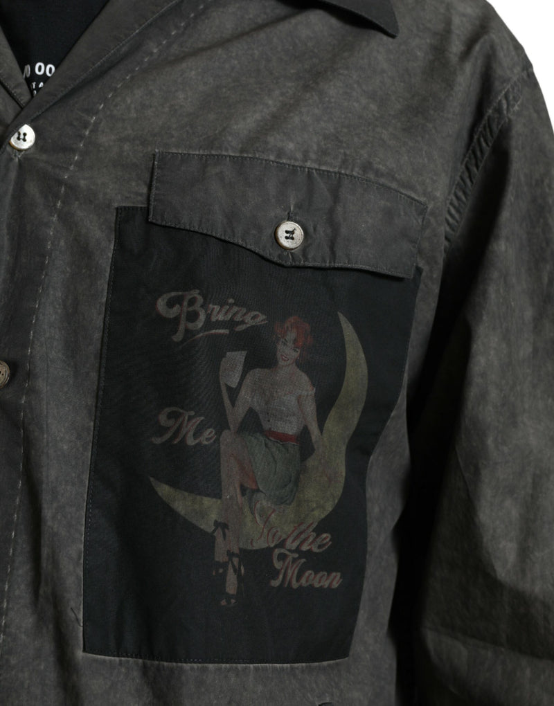 Chemise à manches longues en coton à col et boutons, gris foncé, Dolce &amp; Gabbana