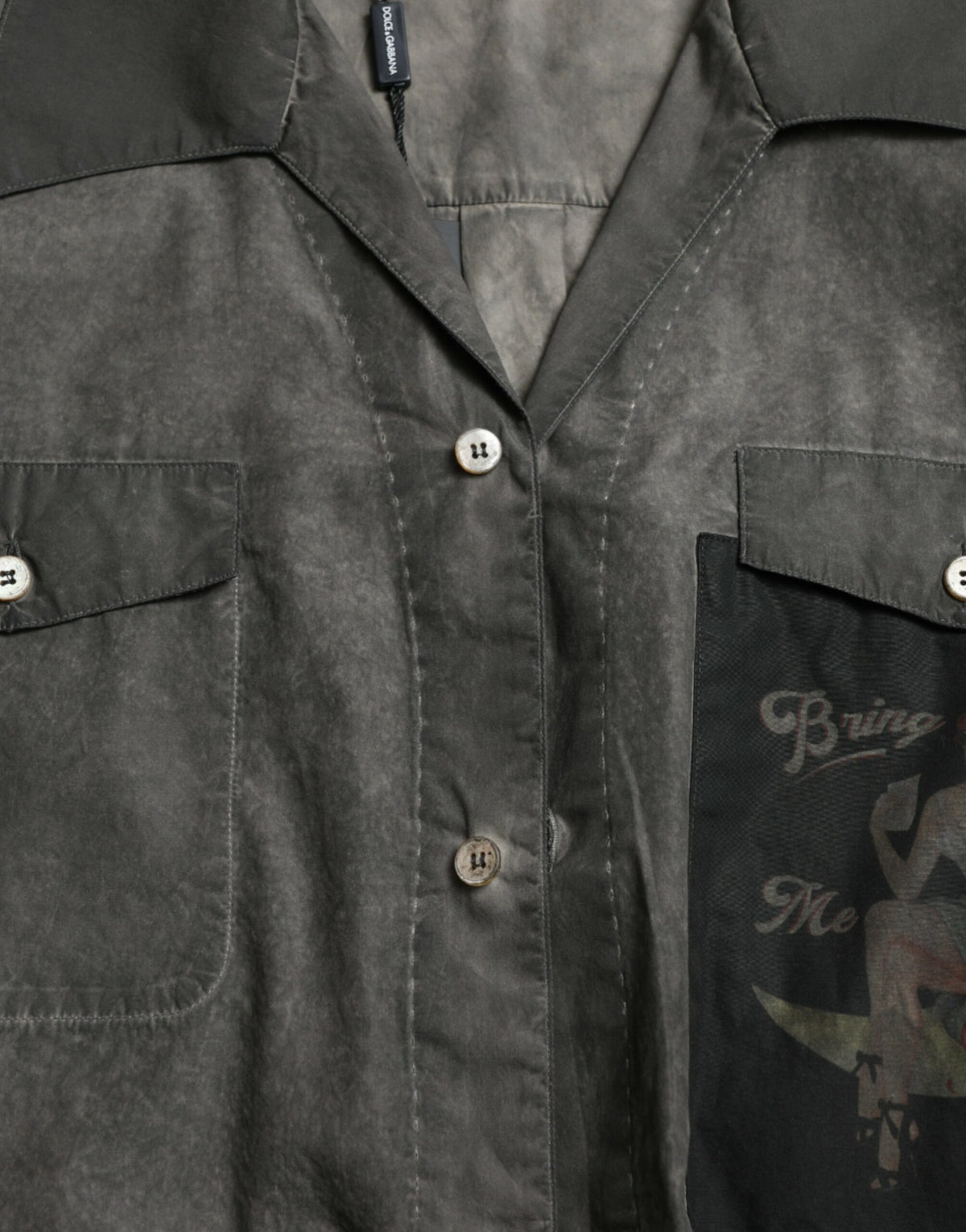 Chemise à manches longues en coton à col et boutons, gris foncé, Dolce &amp; Gabbana