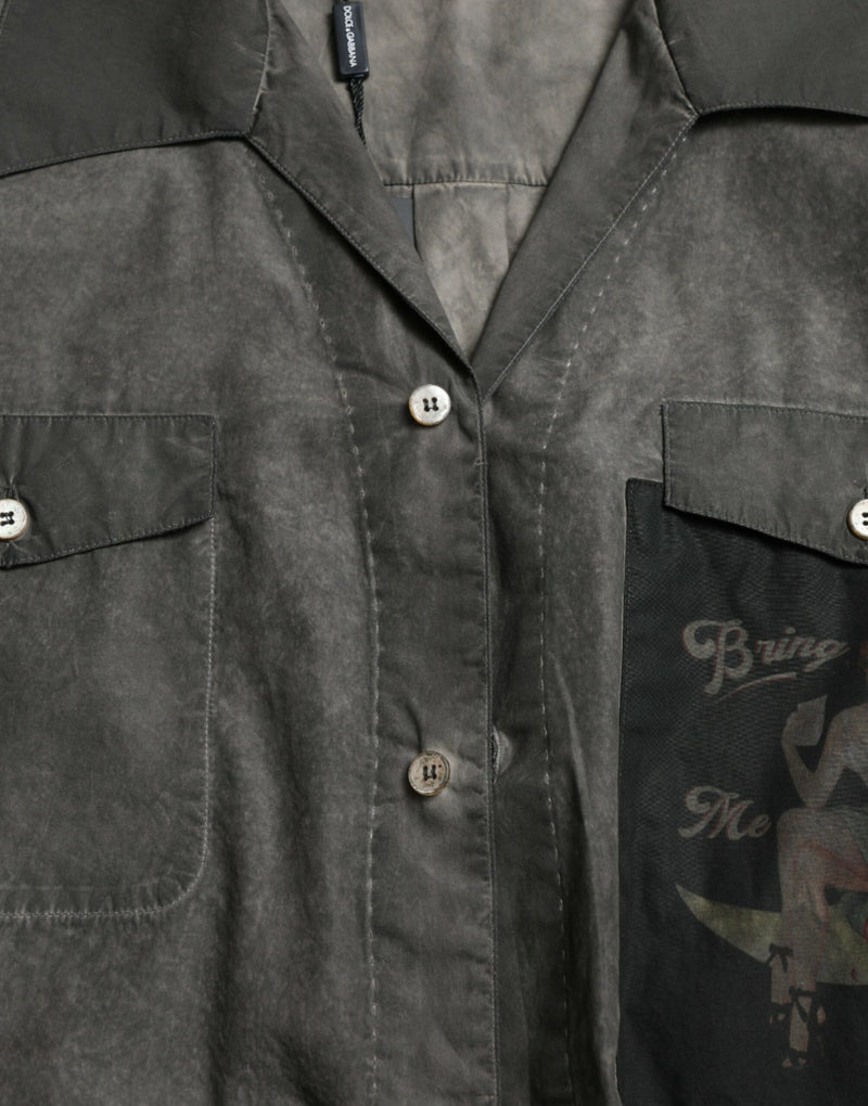 Chemise à manches longues en coton à col et boutons, gris foncé, Dolce &amp; Gabbana