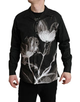 Chemise homme à manches longues en coton à col et motifs floraux noirs de Dolce &amp; Gabbana