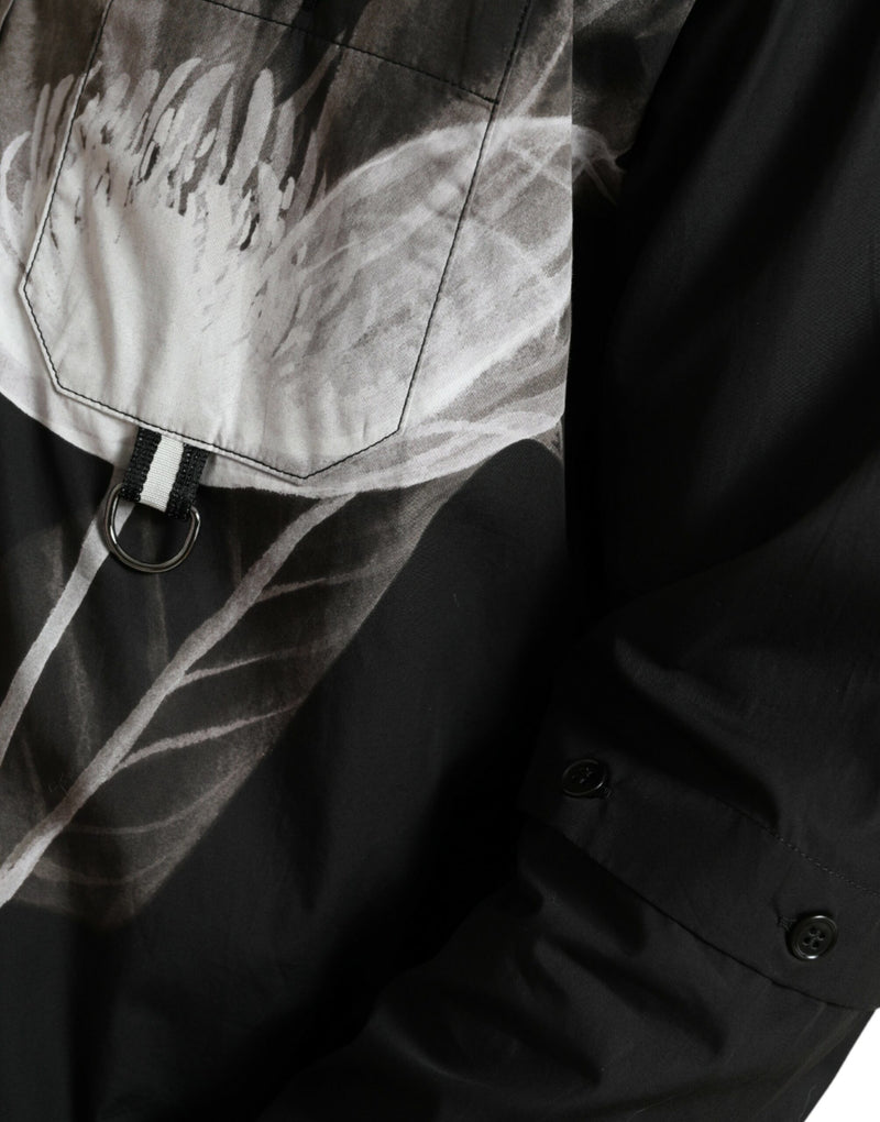 Chemise homme à manches longues en coton à col et motifs floraux noirs de Dolce &amp; Gabbana